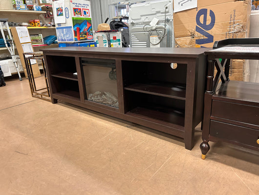 Walker Edison Wren Classic 4 Cubby Fireplace TV Stand for TVs up to 80 Inches, 70 Inch, Espresso!  -Brand new & Assembled but does have some small defect forms shipping, a crack across the top, photos shown
