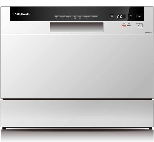 Farberware Professional Compact Portable Countertop Dishwasher with 6 Place Settings and Silverware Basket, LED Display, Energy Star, White!! NEW OUT OF BOX!!