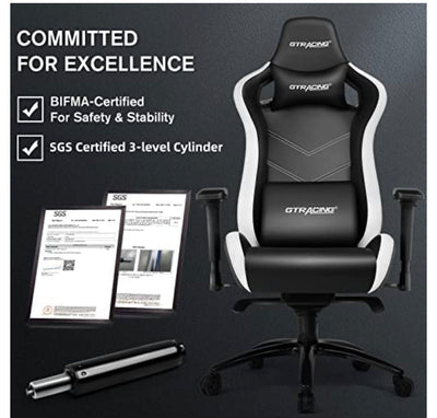 GTRACING Gaming Chair,Game Chair Heavy Duty Computer Desk Chair with Armrests,Racing Style Recliner with Built-in Headrest and Lumbar Support(Black)- new and assembled-