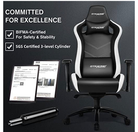 GTRACING Gaming Chair,Game Chair Heavy Duty Computer Desk Chair with Armrests,Racing Style Recliner with Built-in Headrest and Lumbar Support(Black)- new and assembled-