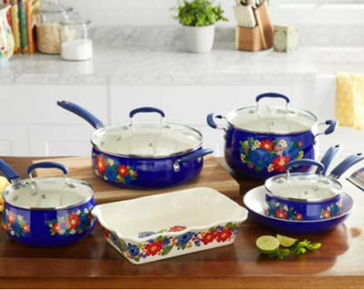 The Pioneer Woman Dazzling Dahlias 10-Piece Cookware Set w/Baker!! NEW IN BOX!!