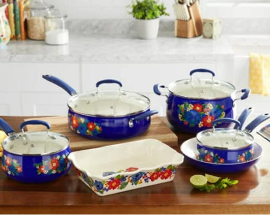 The Pioneer Woman Dazzling Dahlias 10-Piece Cookware Set w/Baker!! NEW IN BOX!!