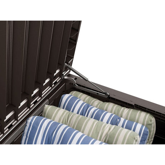 Keter Westwood Outdoor Storage 150 Gallon Resin Deck Box and Bench, Brown**New in box**