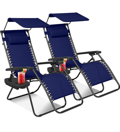 KEPLIN Zero Gravity Chairs Set of 2 with Canopy, Blue- NEW IN BOX!!!