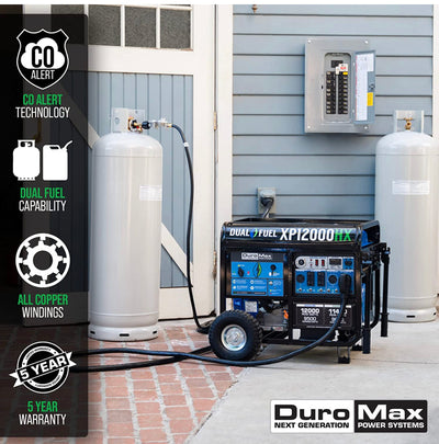 DuroMax XP12000HX Dual Fuel Portable Generator-12000 Watt Gas or Propane Powered Electric Start w/CO Alert, 50 State Approved, Blue- new in box