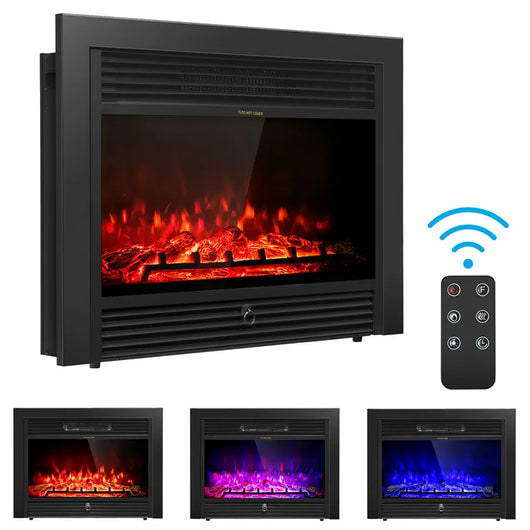 Costway 28.5" Fireplace Electric Embedded Insert Heater Glass Log Flame Remote**New in box**