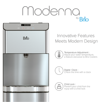 Brio 700 Series Bottom Load Hot, Cold and Room Water Cooler - Self Clean Ozone - Tri Temp W/Touch Dispense - Set Custom Temperature 39°-59°F Cold and 174°–194°F Hot**New in Box**