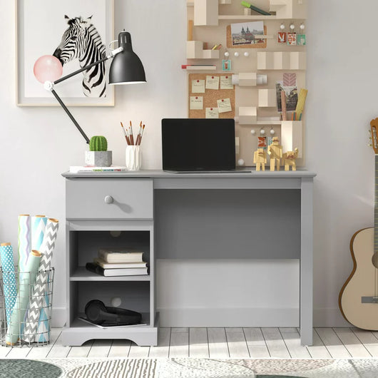 Campbell Wood Kids Desk with 1 Drawer and 2 Shelf Storage, Gray**New in box**