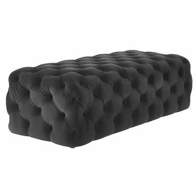 Kaylee Velvet Tufted Ottoman,Black!