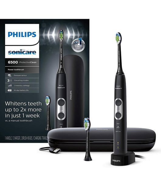 Philips Sonicare ProtectiveClean 6500 Rechargeable Electric Power Toothbrush with Charging Travel Case, Black- Lightly Used, Includes 1 NEW Brush Head!