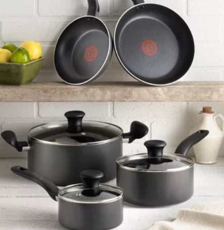 T-Fal Initiatives 18 Piece Non-stick Dishwasher Safe Cookware Set, Gray- NEW IN BOX!!! (Missing 4 pieces)