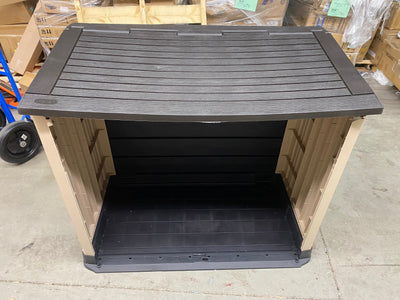 !!!HANDYMAN SPECIAL!!! Keter Store-It-Out MIDI 30 cu ft All Weather Resin Storage Shed, Beige!! MISSING DOORS AND HINGES BUT STILL CAN BE USED TO COVER TRASH CANS!!
