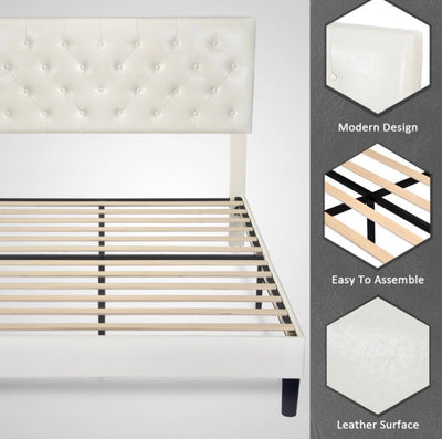 Amolife Queen Bed Frame with Adjustable Headboard, Diamond Button Tufted Style, White- NEW IN BOX!!!!