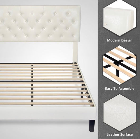 Amolife Queen Bed Frame with Adjustable Headboard, Diamond Button Tufted Style, White- NEW IN BOX!!!!
