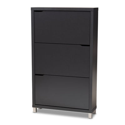 Baxton Studio Simms Modern and Contemporary Dark Grey Finished Wood Shoe Storage Cabinet with 6 Fold-out Racks**New in Box**
