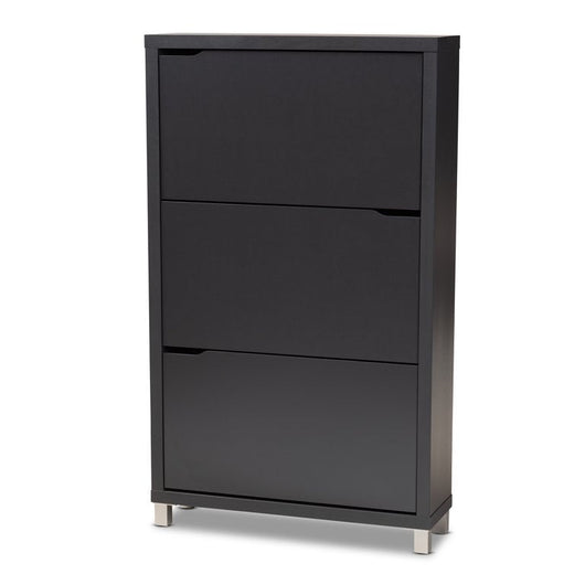 Baxton Studio Simms Modern and Contemporary Dark Grey Finished Wood Shoe Storage Cabinet with 6 Fold-out Racks**New in Box**