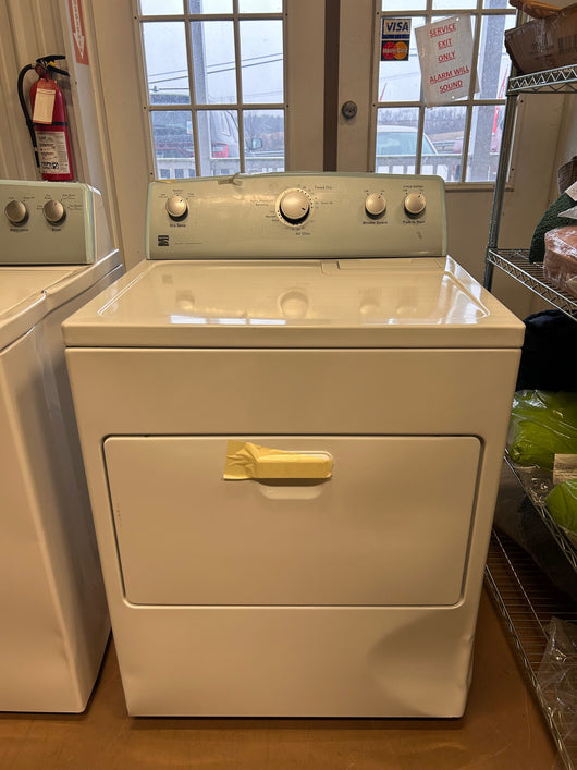 Kenmore Front Load Electric Dryer with Wrinkle Guard and 7.0 Cubic Ft. Total Capacity, White!  -Brand new never used but is dented from shipping, photos shown. (Front left edge is tape over to keep closed)