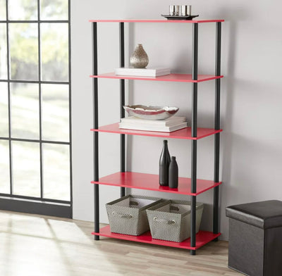 Mainstays No Tools 5-Shelf Storage Bookshelf, Red- NEW IN BOX!!!!