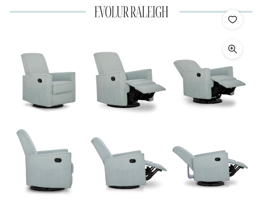 Evolur Raleigh Upholstered Plush Seating Glider Swivel, Rocker, Recliner, Glider for Nursery- brand new / assembled