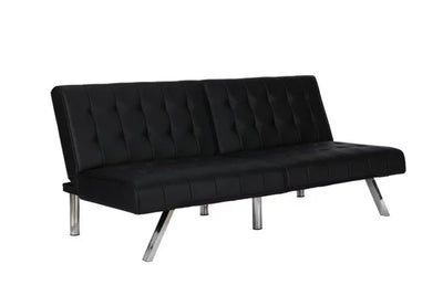 River Street Designs Emily Convertible Tufted Futon Sofa, Black Faux Leather- NEW IN BOX!!!!