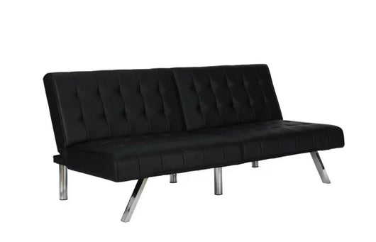 River Street Designs Emily Convertible Tufted Futon Sofa, Black Faux Leather- NEW IN BOX!!!!