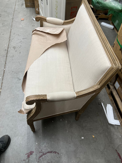 Baxton Studio Chavanon Wood and Linen Traditional French Loveseat, Light Beige!! NEW AND ASSEMBLED!!