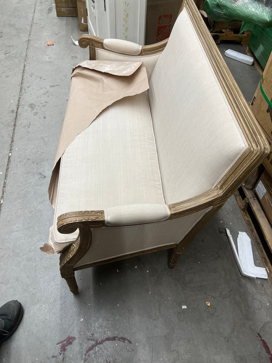 Baxton Studio Chavanon Wood and Linen Traditional French Loveseat, Light Beige!! NEW AND ASSEMBLED!!