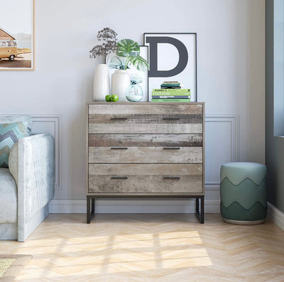 Homfa Dresser with 3 Wide Drawers, Bedroom Nightstand Chest with Metal Legs for Bedroom/Living Room, Wash Gray!! NEW IN BOX!!