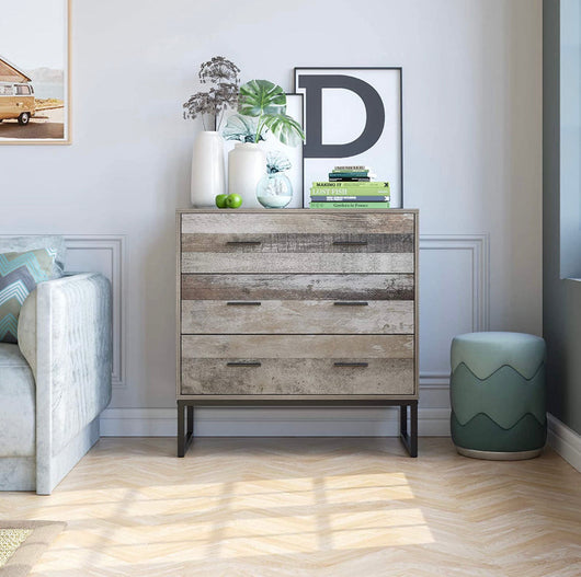 Homfa Dresser with 3 Wide Drawers, Bedroom Nightstand Chest with Metal Legs for Bedroom/Living Room, Wash Gray!! NEW IN BOX!!