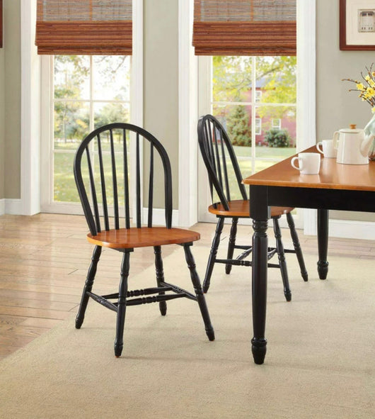 Better Homes and Gardens Autumn Lane Windsor Solid Wood Chairs, Set of 2, Black and Oak- NEW IN BOX!!!