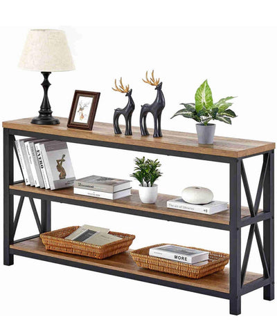 FATORRI Industrial Console Table for Entryway with 3-Tier Shelves (55 Inch, Rustic Oak)- NEW IN BOX!!!