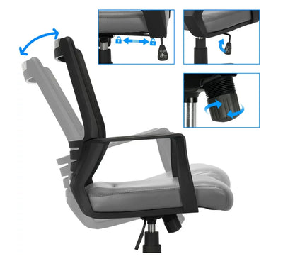 Smilemart Adjustable Midback Ergonomic Mesh Swivel Office Chair with Lumbar Support, Gray Seat- NEW AND ASSEMBLED!!!