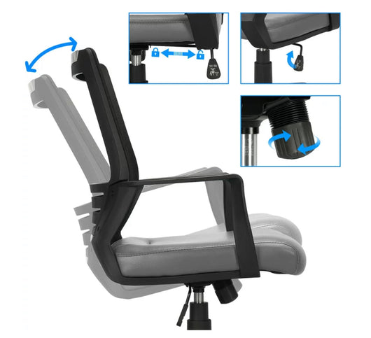 Smilemart Adjustable Midback Ergonomic Mesh Swivel Office Chair with Lumbar Support, Gray Seat- NEW AND ASSEMBLED!!!