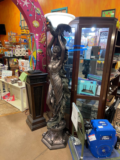 Design Toscano The The Peacock Goddess Sculptural Floor Torchière Lamp, 74 Inch, Bronze Verdigris Finish- BRAND NEW - SHIPPING DAMAGES - SEE PICS PLEASE