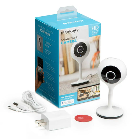 Merkury Innovations Smart WiFi 720P Camera with Voice Control, Requires 2.4GHz WiFi, White**New in Box**