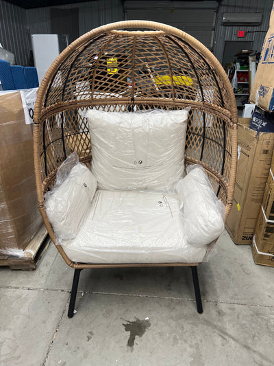 Better Homes & Garden Ventura Steel Stationary Wicker Egg Chair, Off-White/Tan Wicker Wrapping, **NEW AND ASSEMBLED,minor dents from shipping**