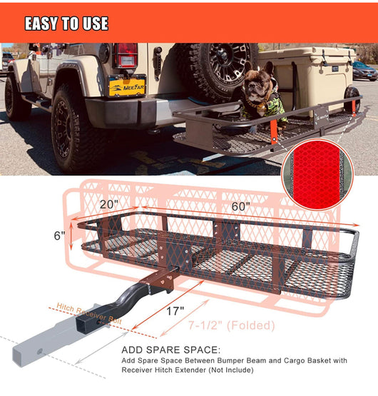 MeeFar Folding Hitch Mount Cargo Carrier Basket 60" X 20" X 6"+Waterproof Cargo Bag 16 Cubic Feet(58" 19" 24") (new in the box)