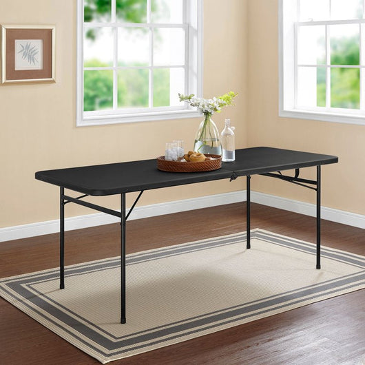 Mainstays 6 Foot Bi-Fold Plastic Folding Table, Black**New,dented from shipping**