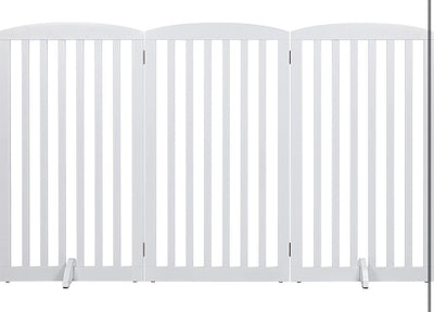 PAWLAND 36” Wooden Freestanding Foldable Pet Gate for Dogs, 3 Panels Step Over Fence, Support Feet Included, Dog Gate for The House, Doorway, Stairs, Extra Wide, White!  -Brand new in the box