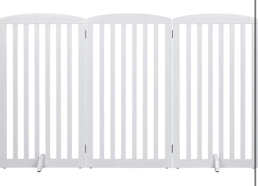 PAWLAND 36” Wooden Freestanding Foldable Pet Gate for Dogs, 3 Panels Step Over Fence, Support Feet Included, Dog Gate for The House, Doorway, Stairs, Extra Wide, White!  -Brand new in the box