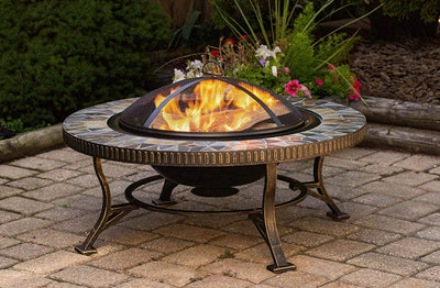 Pleasant Hearth Fire Pit, Rubbed Gold!! NEW AND ASSEMBLED(MINOR DENT ON LID FROM SHIPPING)!!