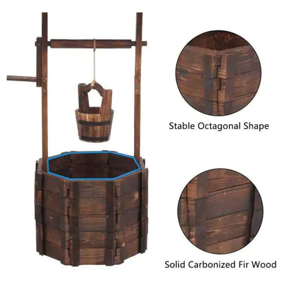 Kingdely Decorative Wooden Wishing Well Flower Planter Patio Garden Outdoor Home Decor with Hanging Bucket**New in Box**