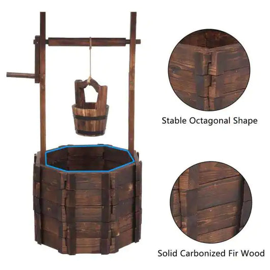 Kingdely Decorative Wooden Wishing Well Flower Planter Patio Garden Outdoor Home Decor with Hanging Bucket**New in Box**