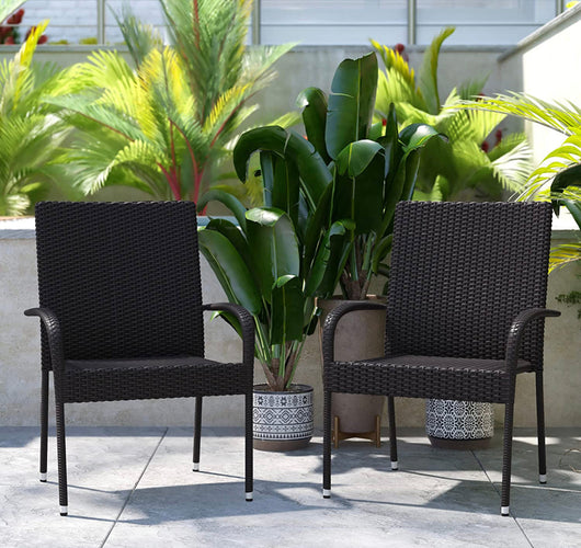 Flash Furniture Wicker Stack Chair, Set of 4, Black- NEW OUT OF BOX!!!