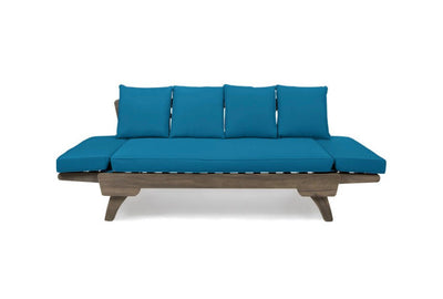 Othello Outdoor Acacia Wood Expandable Daybed with Water Resistant Cushions, Dark Teal and Gray- NEW AND ASSEMBLED!!!