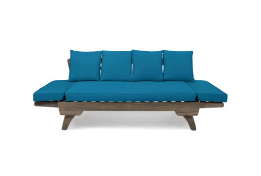Othello Outdoor Acacia Wood Expandable Daybed with Water Resistant Cushions, Dark Teal and Gray- NEW AND ASSEMBLED!!!