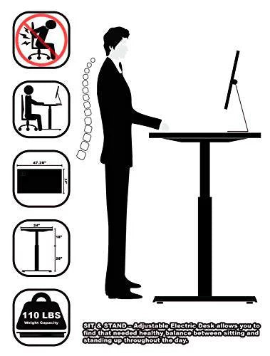 SHW Electric Height Adjustable Computer Desk, 48 x 24 Inches, Black**New in box**