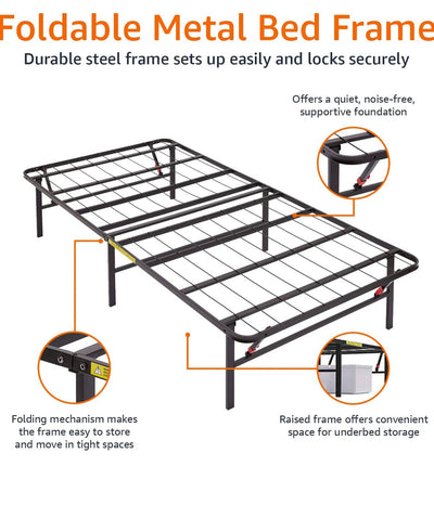 Amazon Basics Foldable Metal Platform Bed Frame with Tool Free Setup, 18 Inches High,Twin, Black**New in Box**