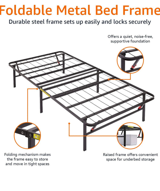Amazon Basics Foldable Metal Platform Bed Frame with Tool Free Setup, 18 Inches High,Twin, Black**New in Box**