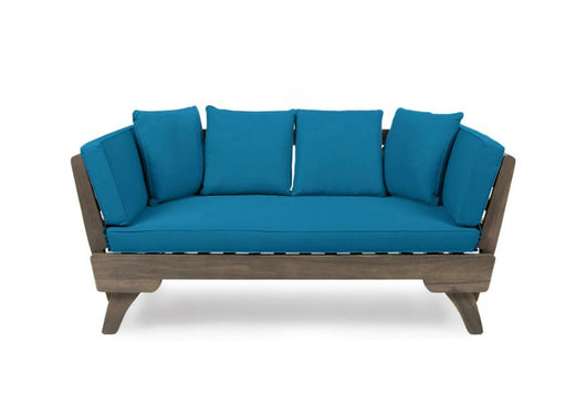 Othello Outdoor Acacia Wood Expandable Daybed with Water Resistant Cushions, Dark Teal and Gray- NEW AND ASSEMBLED!!!